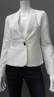   Misses Womens 12 Stretch Blazer Jacket White Solid Designer Fashion