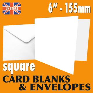 White 6 x 6 155mm Square Card Blanks & Envelopes   25s 50s 100s 