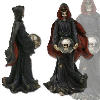 Holloween Grim Reaper Statue Holding Crystal Skull Head Figure 