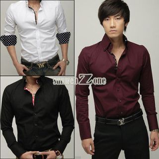 S0BZ Korean Version Mens Slim Striped Casual Long sleeve Shirt 3 Color 