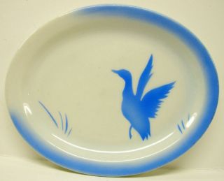   Jackson China Falls Creek Restaurant Ware Oval Plate FLYING DUCKS Blue