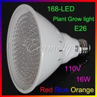 New 168 LED Red Blue Orange Light Plant Grow Hydroponic Bulb E26 16W 