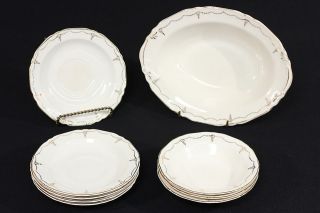 Crown Potteries Crown Ivory Gilt Laurel Swag 9 Pcs Dinnerware Veg Bowl 