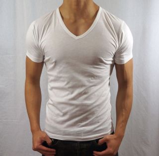 MENS PLAIN blank WHITE SLIM FIT FITTED V NECK T SHIRTS size S,M,L or 