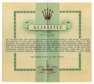  ROLEX Certificate of Guarantee NEW OLD STOCK BUCHERER 1950s BLANK OEM