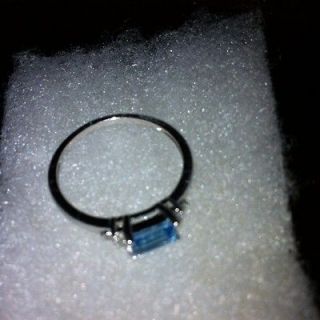 Plat/.925 London Blue Topaz, Diamonds Ring , Size 7