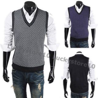 Mens Luxury Knitted V neck Wool Sweater Cardigan Vest 2 Colors 4 Sizes 