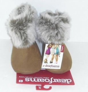 Dearfoams Small 5 6 Holiday Chesnut Brown Plush Booties Slippers 