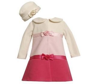 Bonnie Jean Baby Girls Blocked Fleece Fall Winter Holiday Coat Hat Set 