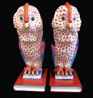 Wonderful Handpainted Herend Owl Bookends