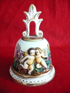 Vintage R. Capodimonte Porcelain Bell Decorated Cherubs Angels Italy 