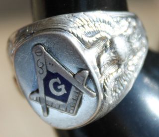 Vintage Sterling Masons Masonic Ring Scottish Rite? Eagles on sides