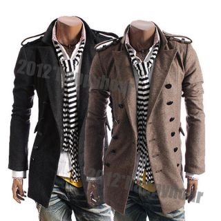 Men Top Designed Slim Double Breasted Trench PeaCoat Jacket Outwear US 