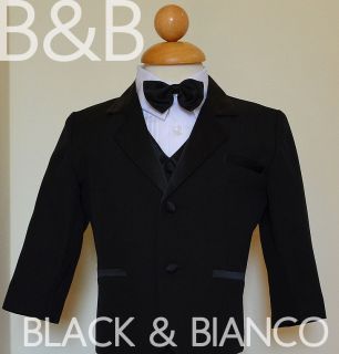 Toddler Boys BLACK TUXEDO Suit Set BOW TIE Size S M L XL 2 3 4 5 6 7 8 