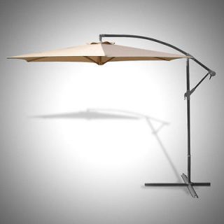 NEW 9 Feet Offset Tan Umbrella Patio Crank Up Tilt Side Post Shade 
