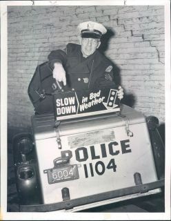 1960 Chicago, IL Motorcycle Policeman James Casey & Safety Sign Press 