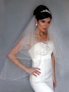Ivory CLEAR RHINESTONES on Wedding Bridal Veil 25/35 NEW 2 Tier 