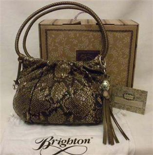 Brighton H33448 NOLA Pleated Shoulder Bag Python Snake Print Leather 