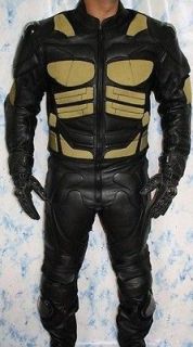Batman Motorbike black leather Jacket Trouser Suit Gloves