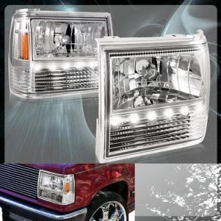 90 91 Ford Bronco 3 in 1 Chrome LED DRL Composite Head Lamps+Bumper+A 