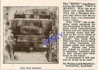1906 REED CONCRETE BLOCK & BRICK MACHINE AD WICHITA KS