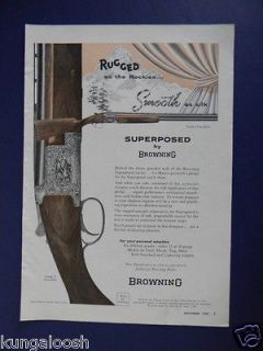   AS THE ROCKIES BROWNING SUPERPOSED 12 /20 GAUGE SHOTGUN SALES ART AD