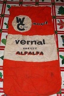 Brand Red White Cloth Vernal Alflafa Seed Sack Vtg