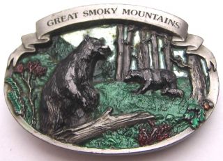   GREAT SMOKY MOUNTAINS Bears Woods Belt Buckle Colored Silver Tone