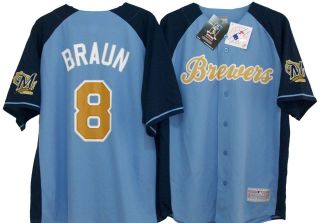 BRAUN #8 Milwaukee BREWERS MLB PLAYERS CHOICE Blue JERSEY XL NWT