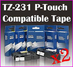 Brother TZ 231 P Touch Compatible Black on White 12mm Glossy Tape 
