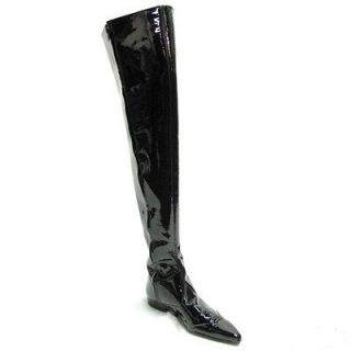 BLACK PATENT LEATHER THIGH HIGH BOOTS ON A WINKLEPICKER SOLE UK 5 13