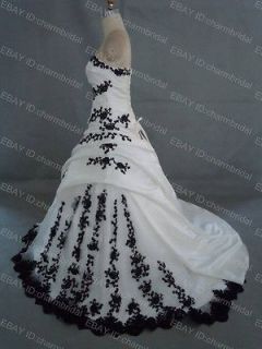 Plus Size White Wedding Dress Bridal Gown Black Lace Custom 2 4 6 8 10 