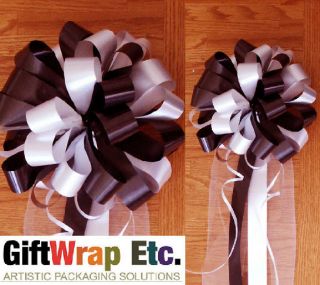   CHOCOLATE BROWN 4 STREAMERS RIBBON TULLE WEDDING PEW BOWS DECORATIONS