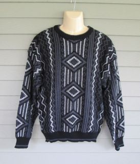   Robert Bruce Mens Black White & Gray Geometric Cosby Sweater L to M