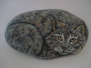 Lynx Wild Cat hand painted on a stone   pet rock.