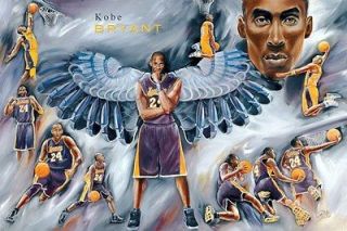 Kobe Bryant Poster LA Lakers NBA Action Basketball Print Slam Dunk 