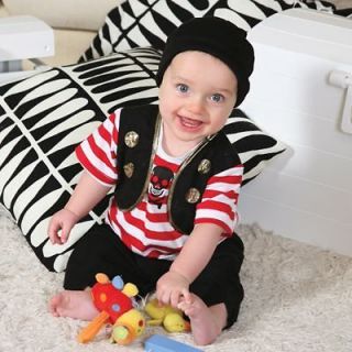 BOYS BABY TODDLER BUCCANEER STRIPED PIRATE FANCY DRESS COSTUME AND HAT 
