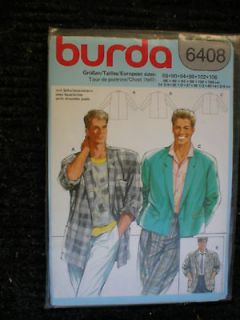 Vintage BURDA Pattern 6408 FF UNCUT Mens Jacket sizes 34 3/4   41 3 