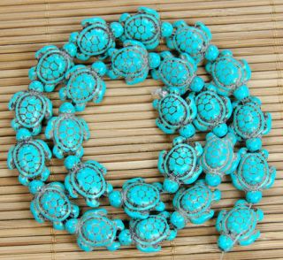 14mmx18mm Blue Howlite Turquoise Carved Turtle Spacer Beads 16inches