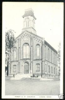 Old CADIZ Ohio Postcard First UP Church Harrison County