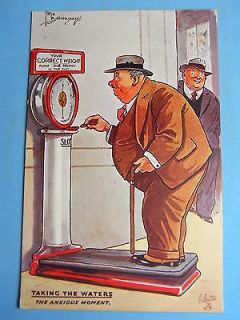 ComicPostcard 1930s Penny Arcade Weighing Slot Machine   Fat Man Theme