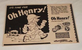 1939 Oh Henry candy bar ad ~ Car Stuck In Snow
