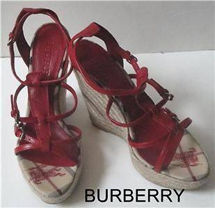 BURBERRY MILITARY RED CHECK ESPADRILLE/WED​GE/SANDALS/SHO​ES US10 