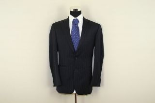 Burberry London Mens Suit Jacket Blazer 38 R Navy Blue Pinstripes