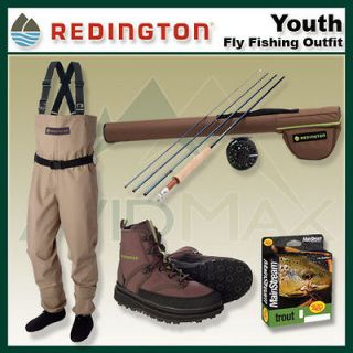   Crosswater Fly Fishing Rod & Reel Youth Outfit 8 10 Waders Sz 4 Boots
