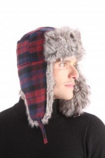 mens trapper hat lumberjack workwear fleece faux fur checked russian 