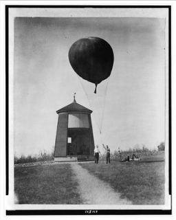   Two men performing balloon test for the Weather Bureau, Was