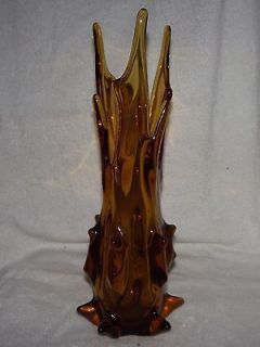Pulled finger cactus tall Chalet Lorraine art glass sculpture amber 