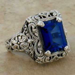   Ct SAPPHIRE .925 STERLING SILVER FILIGREE RING SIZE 8, #74