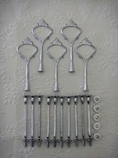 Cake Stand Handle 3 Tier Silver Crown Fitting x 5 Centre Rods Hardware 